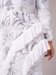 Plus Stand Collar Ruffled Irregular Hem Dress PRX70029