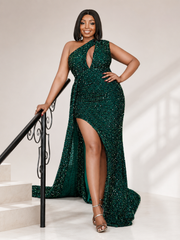 Plus Size Cutout Sequin Ribbon Prom Dress PXH1694