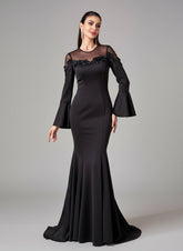 Primrose Bell Sleeve Mesh Embellished Formal Dress
