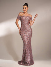Ruffle Neck Black Sequin Evening Dress JMH3139