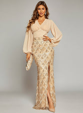Lantern Sleeve Fringed Prom Dress XJ911