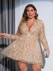 Plus Sequin Fringed A-line Party Dress MYC2044
