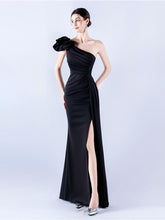 One Shoulder Flower Pleated Draped Prom Dress MYN1002