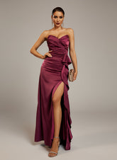 Purple Strapless Ruffled Split Cocktail Dress RX70356