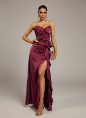 Purple Strapless Ruffled Split Cocktail Dress RX70356