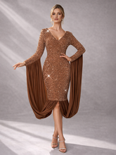 Clarissa Flowy Draped Sequin Cocktail Dress