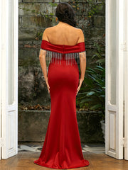 Strapless Corset Tassel Prom Dress XJ2360