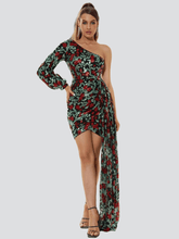 Floral One Shoulder Draped Mini Dress XJ1387