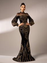 Luxe Embroidered Ballon Sleeve Evening Dress DH80229