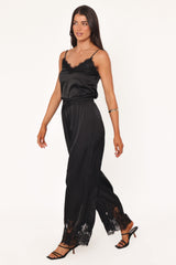 Viola Drawstring Wide Leg Pant - Black