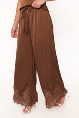 Viola Drawstring Wide Leg Pant - Chocolate