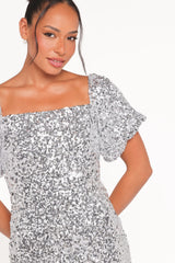 Tory Off Shoulder Sequin Mini Dress - Silver