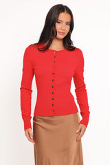Walsh Scalloped Cardigan - Red