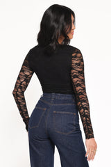 Skyler Square Neck Stretch Lace Top - Black