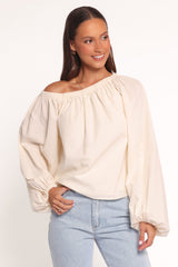 Zion Off Shoulder Long Sleeve Top - Ivory