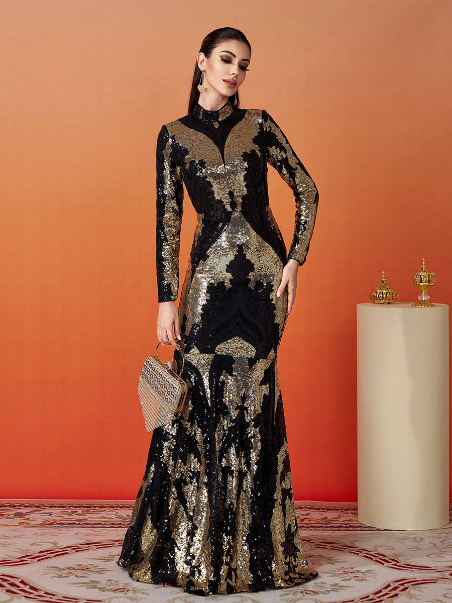 Stand Collar Sequin Prom Dress XJ1579