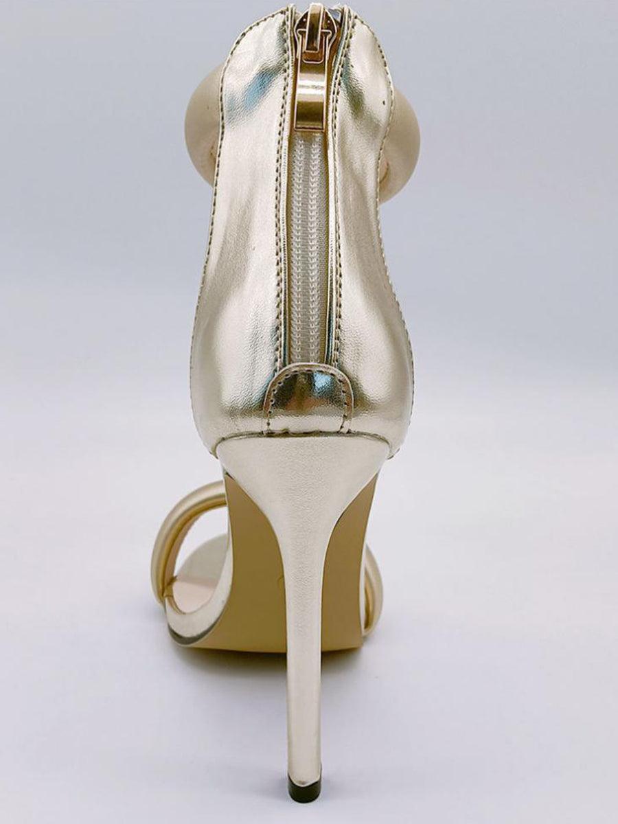 Simple One-Strap Gold Stiletto High Heels MHE4928