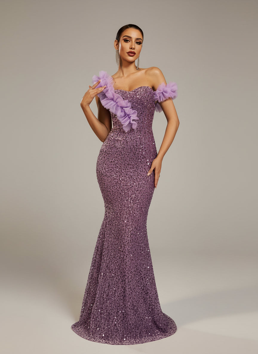 Sequin Ruffled Mermaid Evening Dress RJ10811
