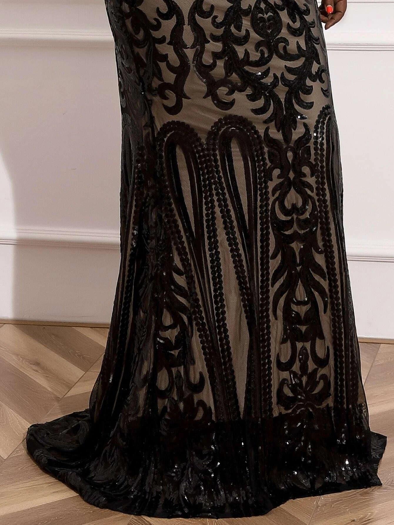 Plus Mermaid Hem Sequin Prom Dress P0017