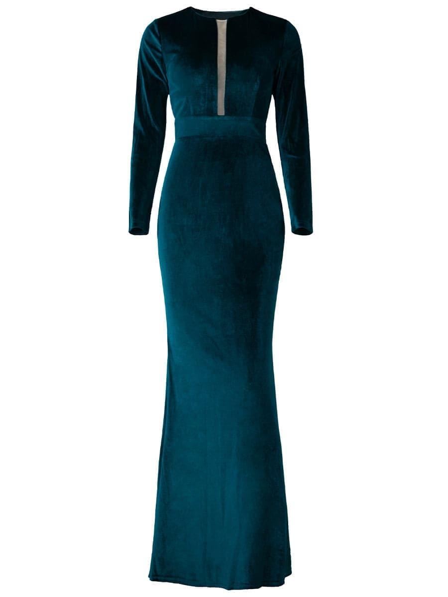 Long Sleeve Velvet Green Evening Dress XJ940