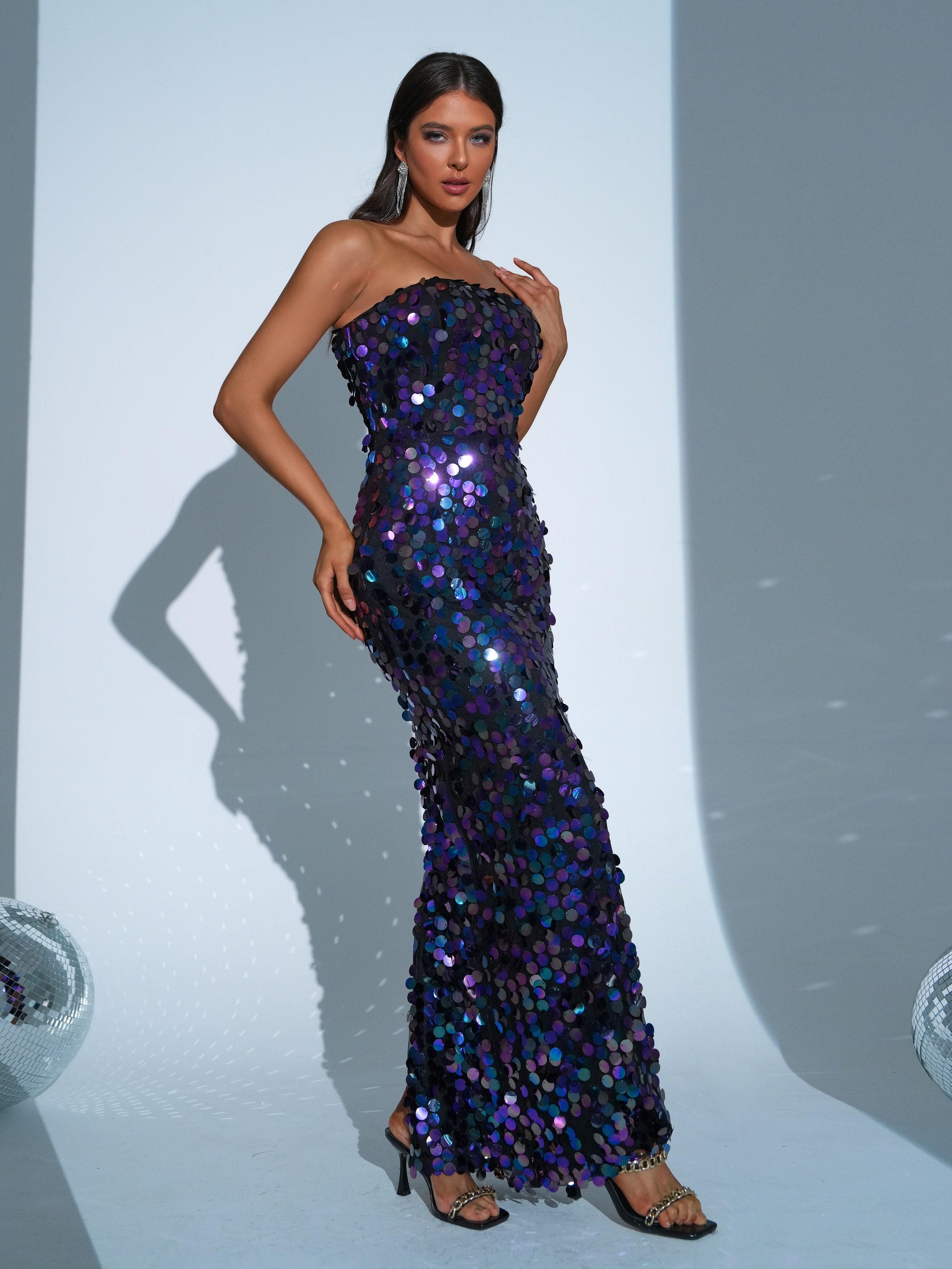 Tube Top Sequin Blue Maxi Dress RJ11580