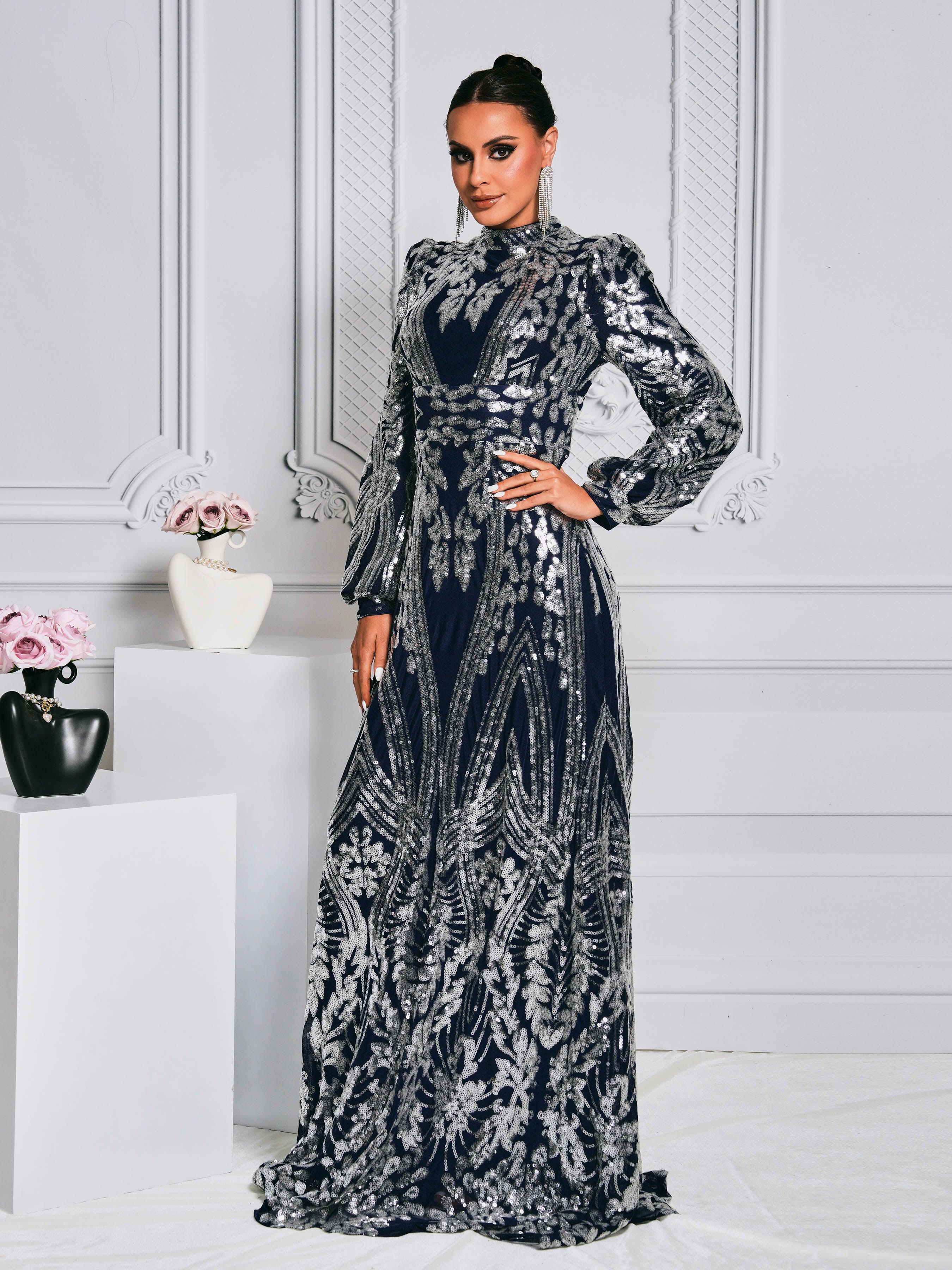 Long Sleeve Sequin Traditional Dress RJ0068