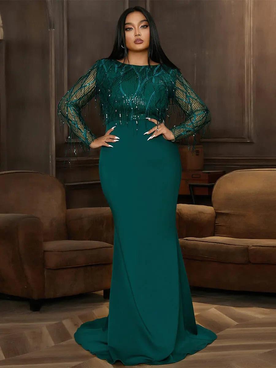 Plus Long Sleeve Fringed Maxi Dress PJMT1103