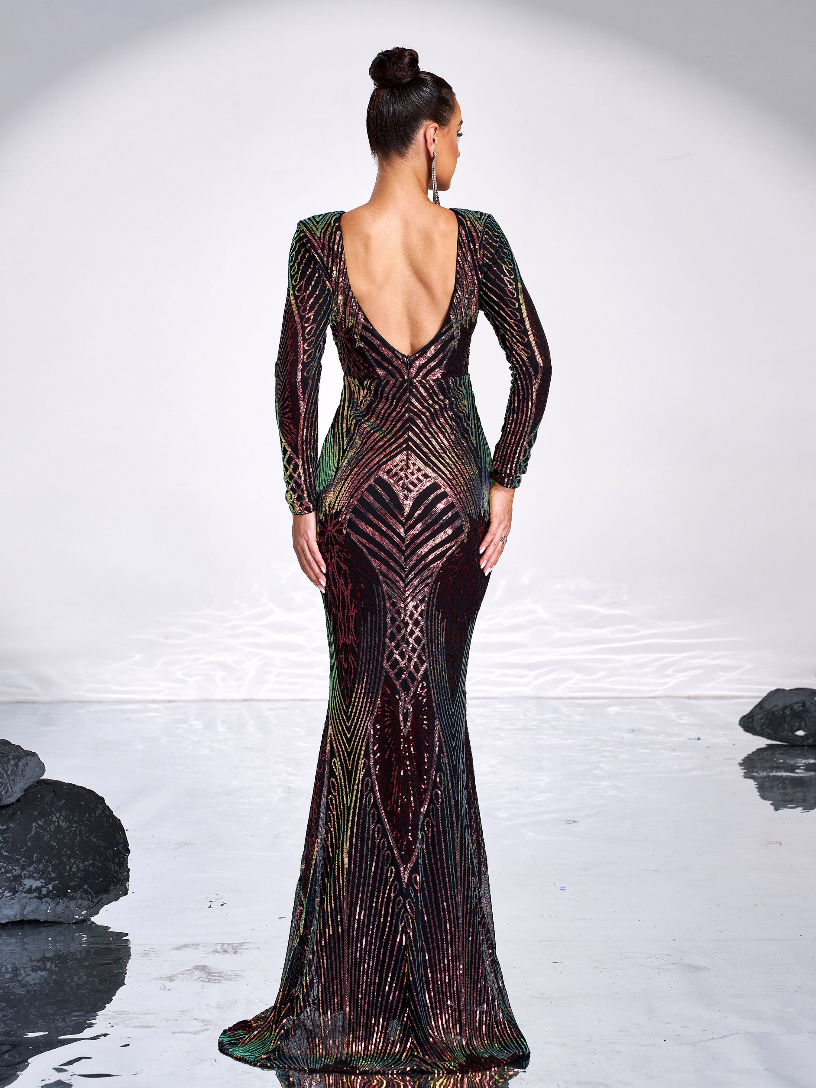 Graphic Sequin Mermaid Fromal Dress FT19747