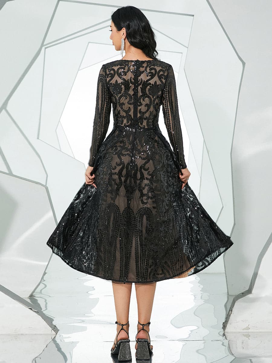 A-Line Tulle Black Midi Dress RJ10179