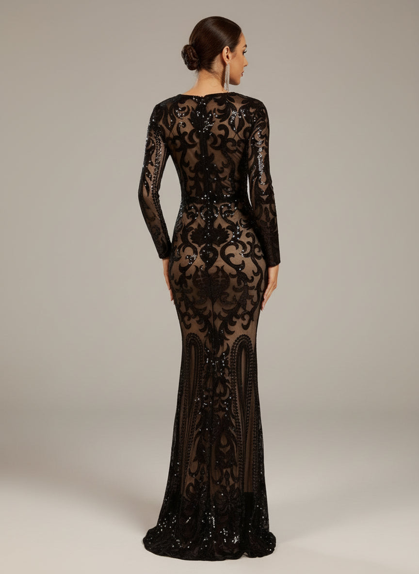 Long Sleeve Sequin Formal Dress FT8578
