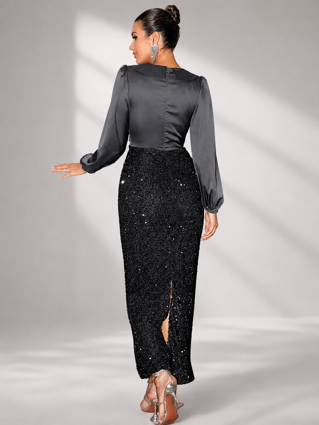 Wrap Panel Sequin Formal Dress M02081