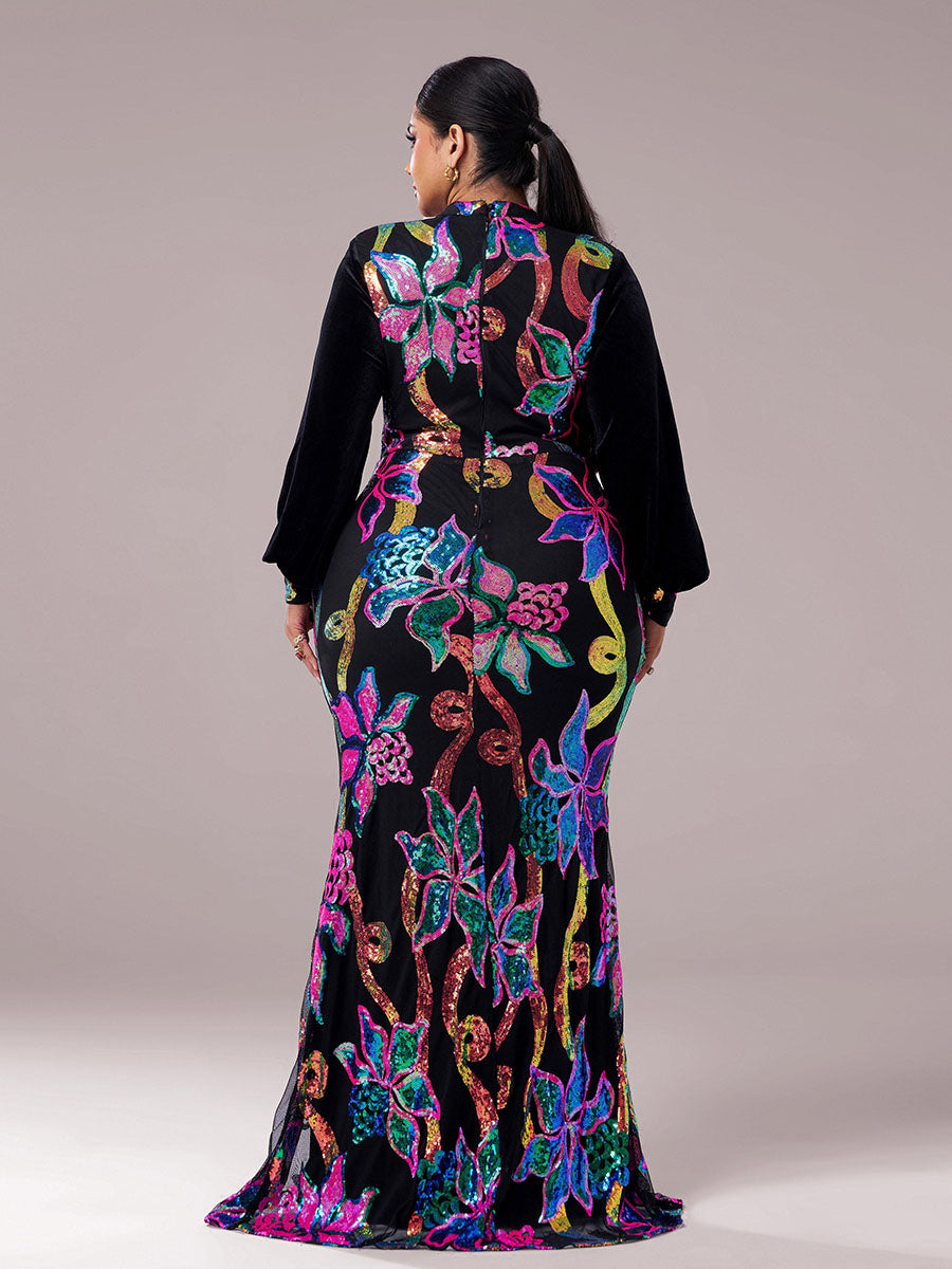 Cutout Lantern Sleeve Mermaid Dress RJ11296