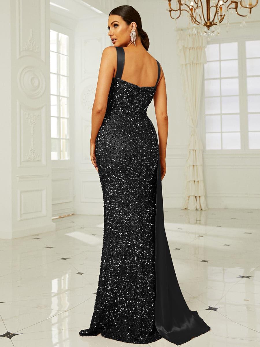 Ribbon Corset Sequin Maxi Prom Dress XH2162
