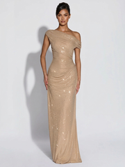 Rhinestone One-shoulder Ruched Formal Dress XF251314