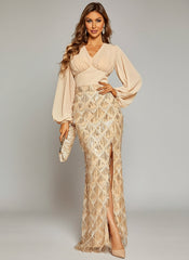 Lantern Sleeve Fringed Prom Dress XJ911