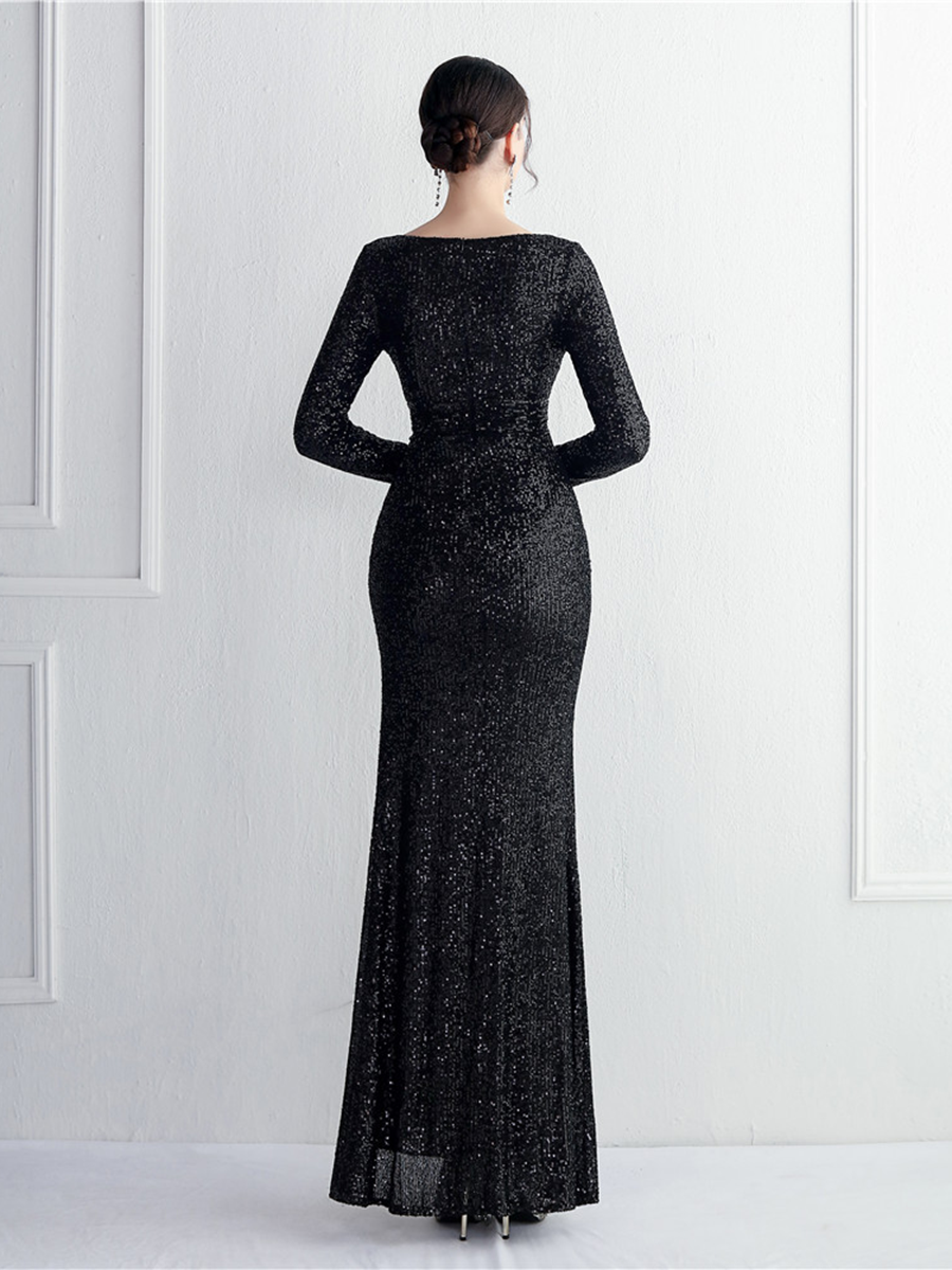Formal V-Neck Sequin Prom Dress M02336