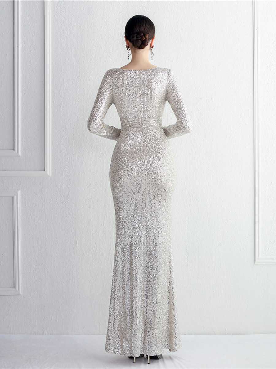 Formal V-Neck Sequin Prom Dress M02336