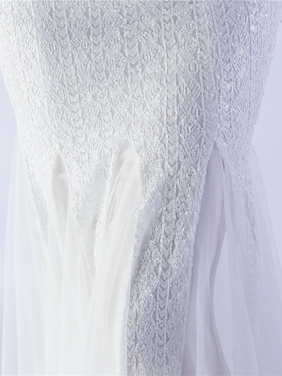 Sequin V-neck Ruffled Mermaid Elegant Bridal Dress M02339