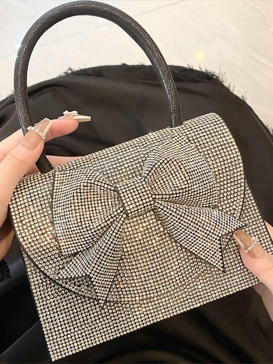 Crystal Bow Embellished Top Handle Clutch MNBF139