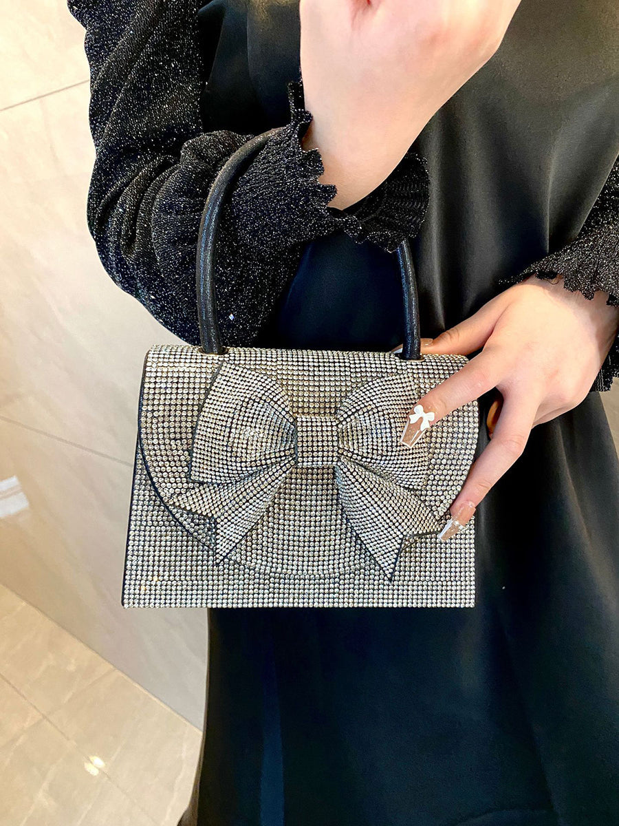 Crystal Bow Embellished Top Handle Clutch MNBF139
