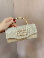 Diagonal Ribbed Pearl Embellishment Clutch  MNBF140