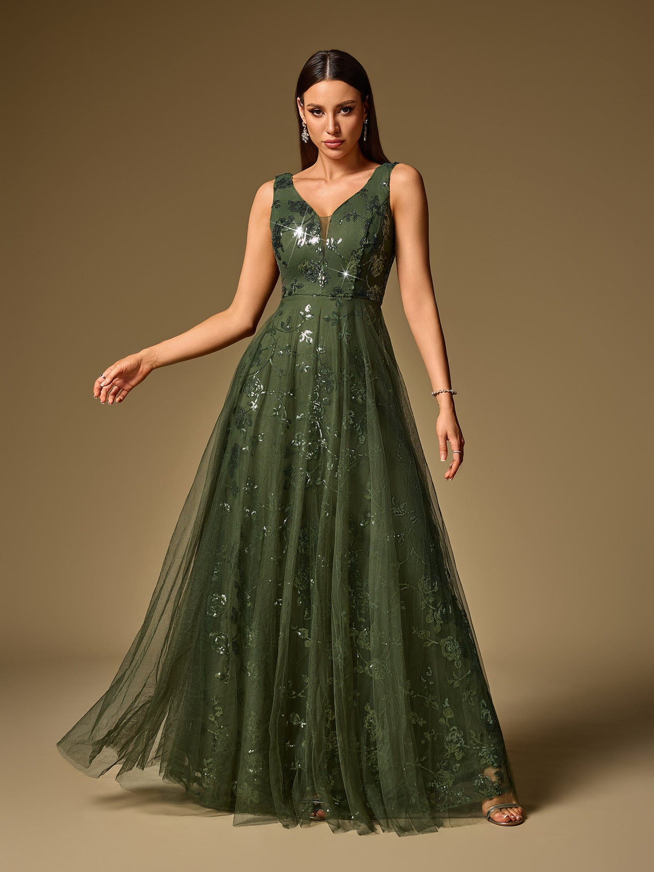 Pink Sequin Floral A-line Formal Dress XF251365