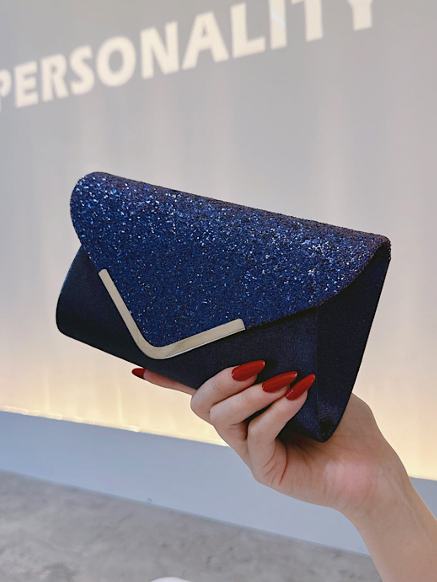 Navy Glitter Flap Metallic Clutch MNBF126