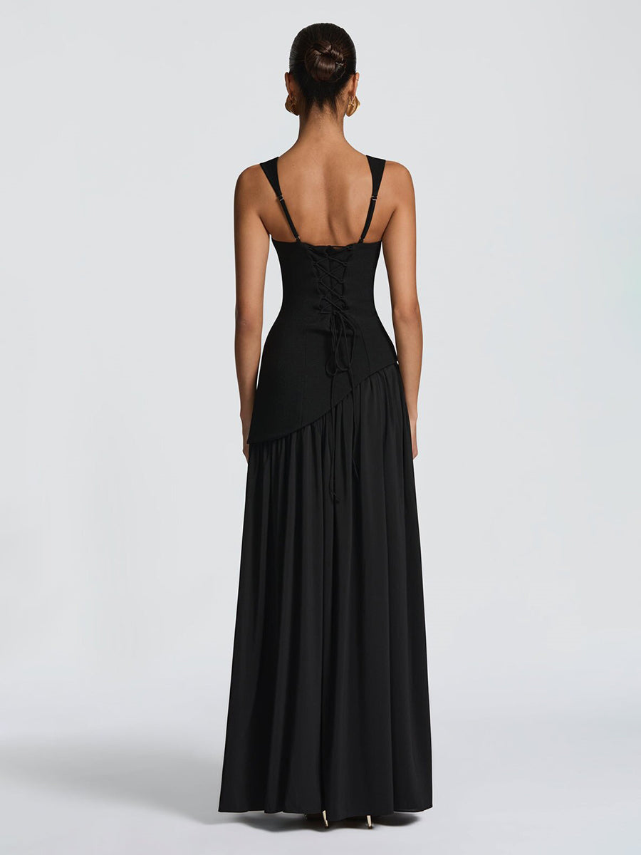 Olive Green Asymmetric Waist High Slit Formal Dress XF251320