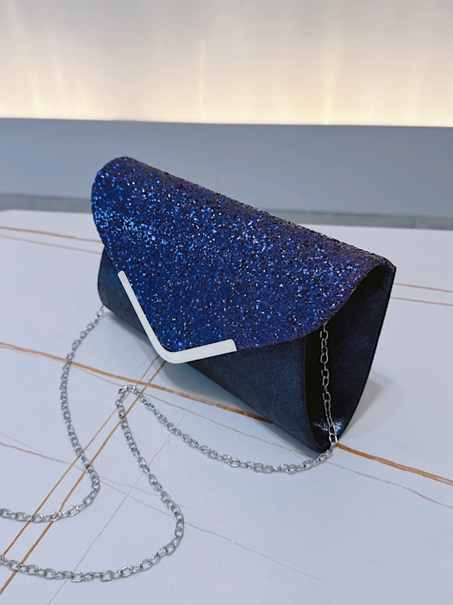 Navy Glitter Flap Metallic Clutch MNBF126