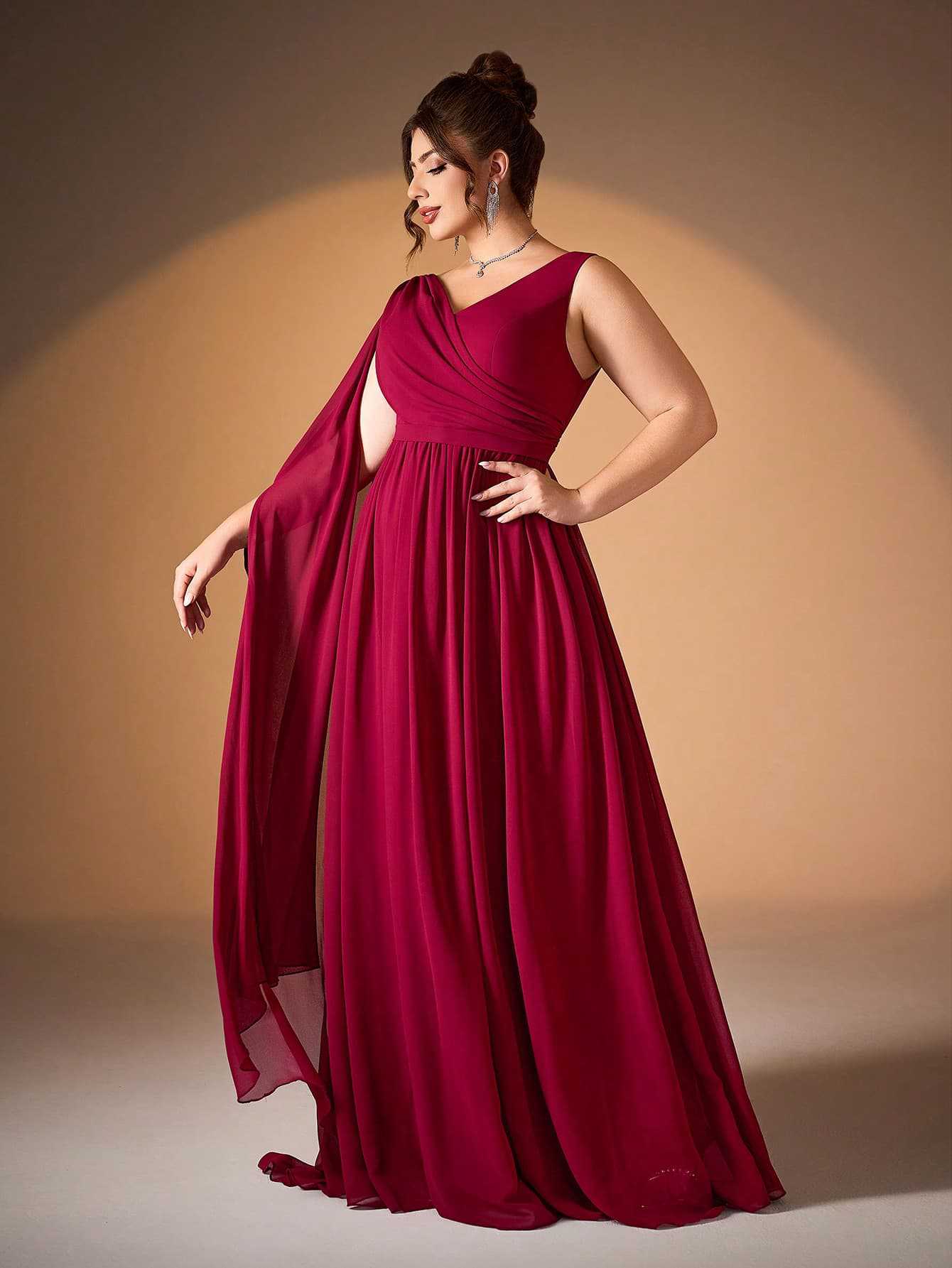 Plus Chiffon Draped A-line Wedding Guest Dress XF251303