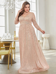 Long Sleeve V-neck Sequin Wedding Guest Dress MYC2040
