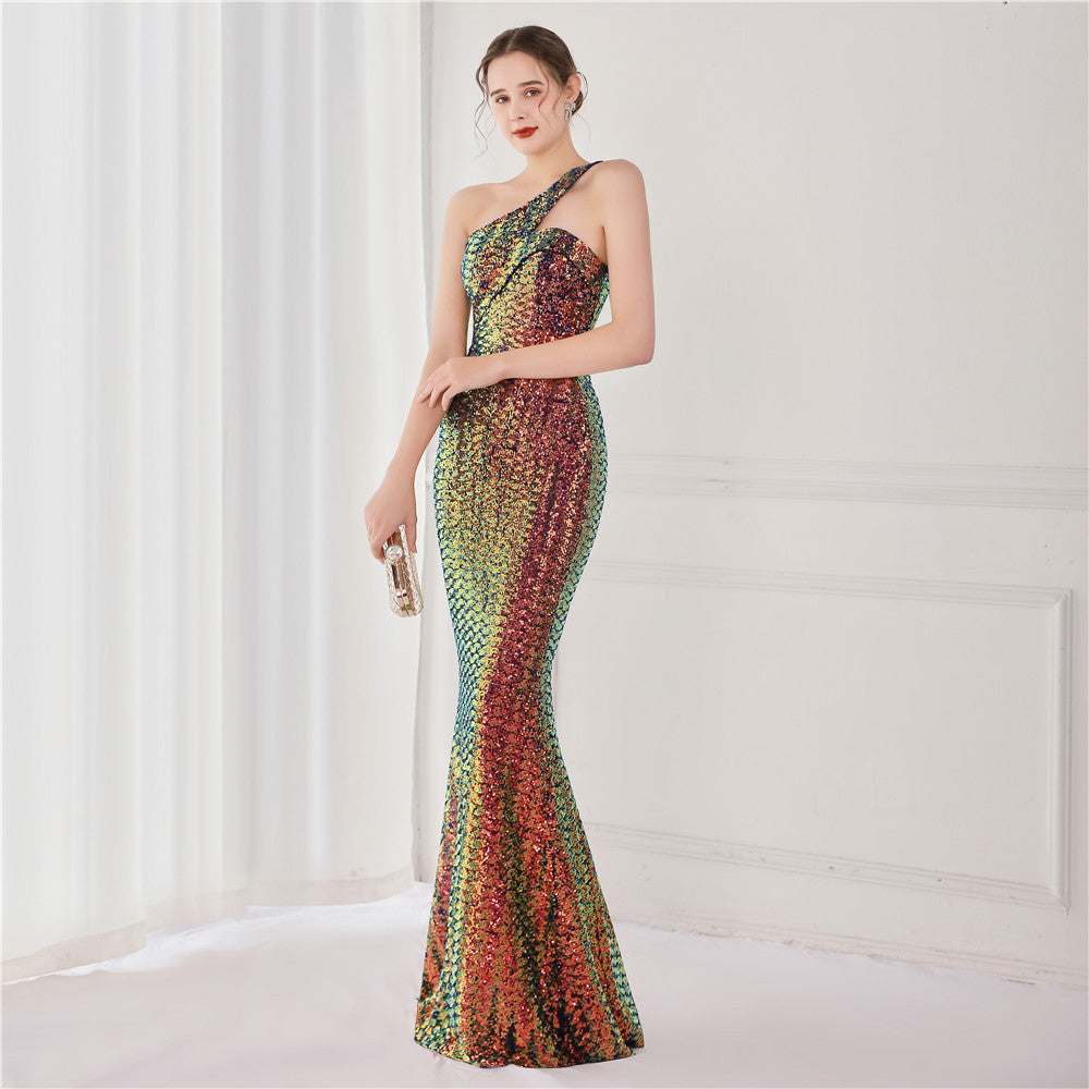 One Shoulder Sequin Formal Dress M02050