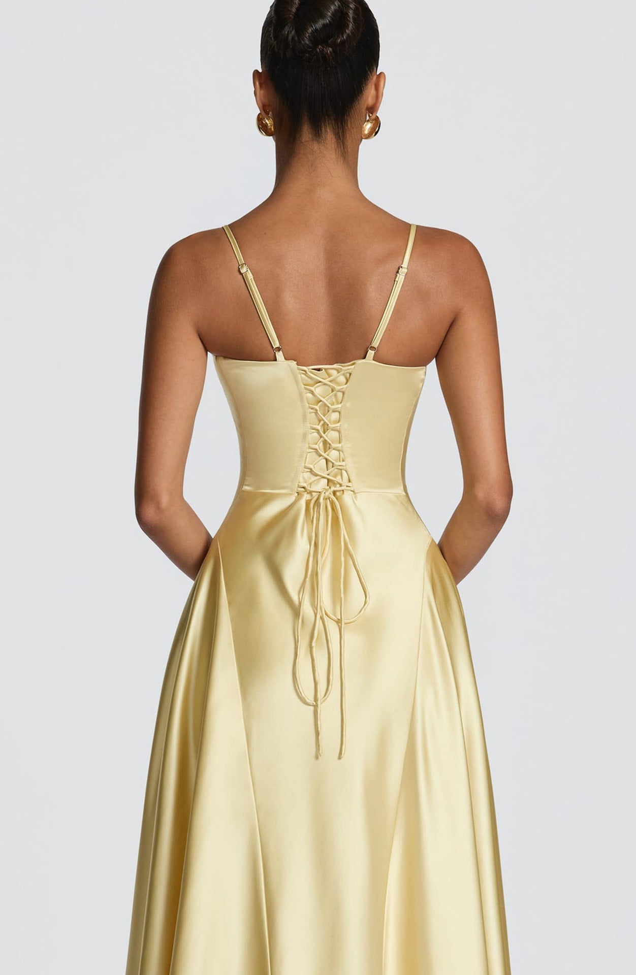 Spaghetti V Neck Satin Flowy Maxi Dress