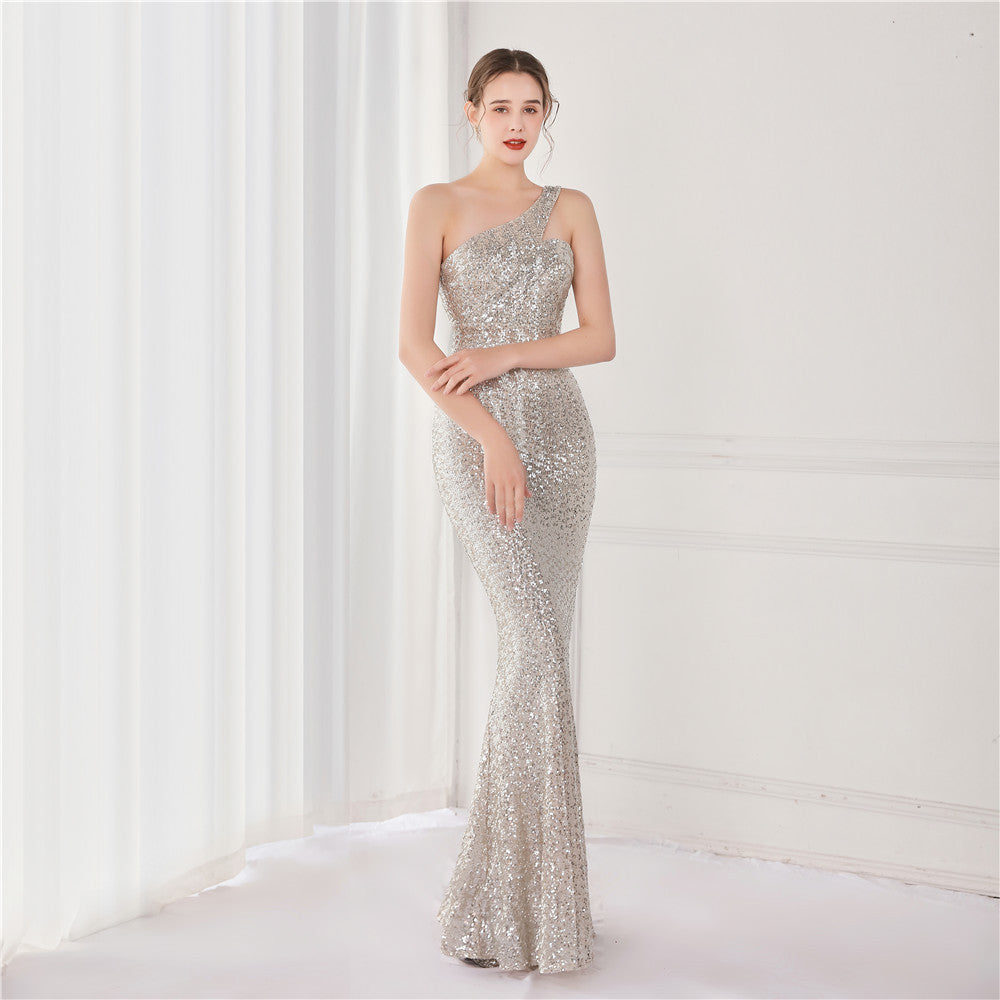 One Shoulder Sequin Formal Dress M02050